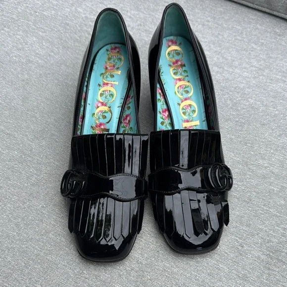 Gucci | Shoes | Gucci Black Patent Leather Marmont Fringe  display picture 3